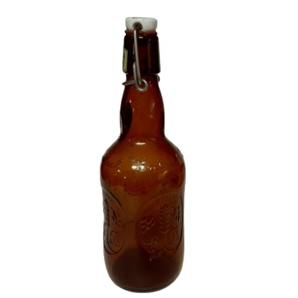 Vintage Grolsch Brown Glass Beer Bottle Porcelain Swing Top Rustic Bar Decor - Picture 4 of 11